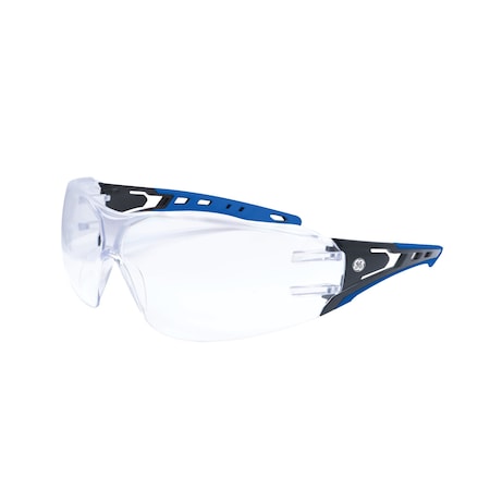 Ge Safety Glasses, Anti-Fog, Clear Lens, Black/Blue Frame GE115CAF